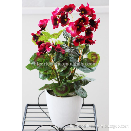 flower plant, 40cm artificial begonia bonsai, flower bonsai, dark pink color